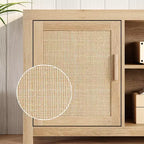 Mobile TV GustoWave Boho, Mobile TV in Rattan con Ripiani Regolabili e Contenitore, Rovere Naturale