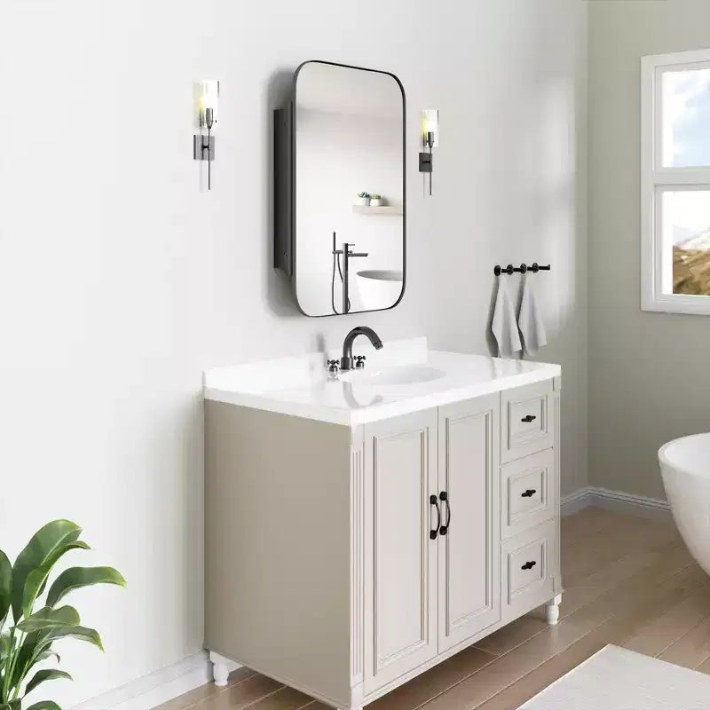 Mobiletto portamedicine da bagno rettangolare nero con specchio, 36 * 24 pollici