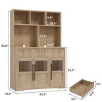 Mobile dispensa alto 70" per cucina, armadietti contenitori con cassetto e 2 ante in vetro e 3 ripiani, mobiletto a pavimento per cucina, ufficio, soggiorno, sala da pranzo