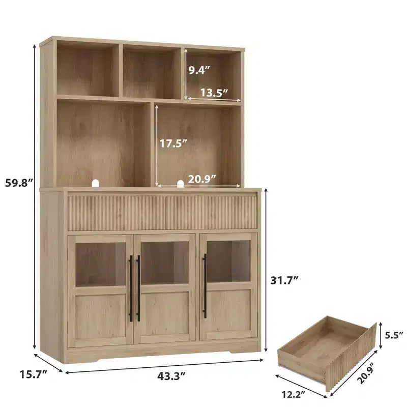 Mobile dispensa alto 70" per cucina, armadietti contenitori con cassetto e 2 ante in vetro e 3 ripiani, mobiletto a pavimento per cucina, ufficio, soggiorno, sala da pranzo
