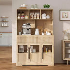 Mobile dispensa alto 70" per cucina, armadietti contenitori con cassetto e 2 ante in vetro e 3 ripiani, mobiletto a pavimento per cucina, ufficio, soggiorno, sala da pranzo
