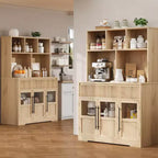 Mobile dispensa alto 70" per cucina, armadietti contenitori con cassetto e 2 ante in vetro e 3 ripiani, mobiletto a pavimento per cucina, ufficio, soggiorno, sala da pranzo
