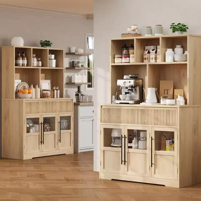Mobile dispensa alto 70" per cucina, armadietti contenitori con cassetto e 2 ante in vetro e 3 ripiani, mobiletto a pavimento per cucina, ufficio, soggiorno, sala da pranzo