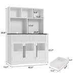 Mobile dispensa alto 70" per cucina, armadietti contenitori con cassetto e 2 ante in vetro e 3 ripiani, mobiletto a pavimento per cucina, ufficio, soggiorno, sala da pranzo
