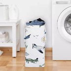 Cesto portabiancheria pieghevole con manici Sweet Jojo Designs per bambino, motivo aereo vintage verde, blu e giallo