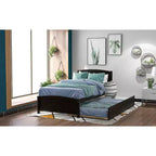 Letto a piattaforma singolo con letto estraibile, color espresso