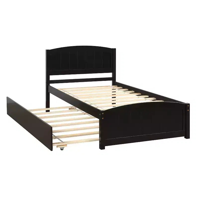 Letto a piattaforma singolo con letto estraibile, color espresso