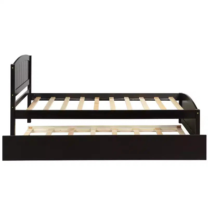 Letto a piattaforma singolo con letto estraibile, color espresso