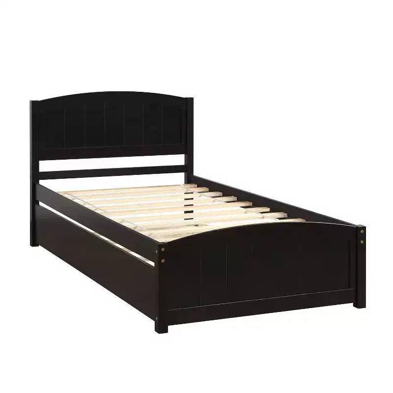 Letto a piattaforma singolo con letto estraibile, color espresso