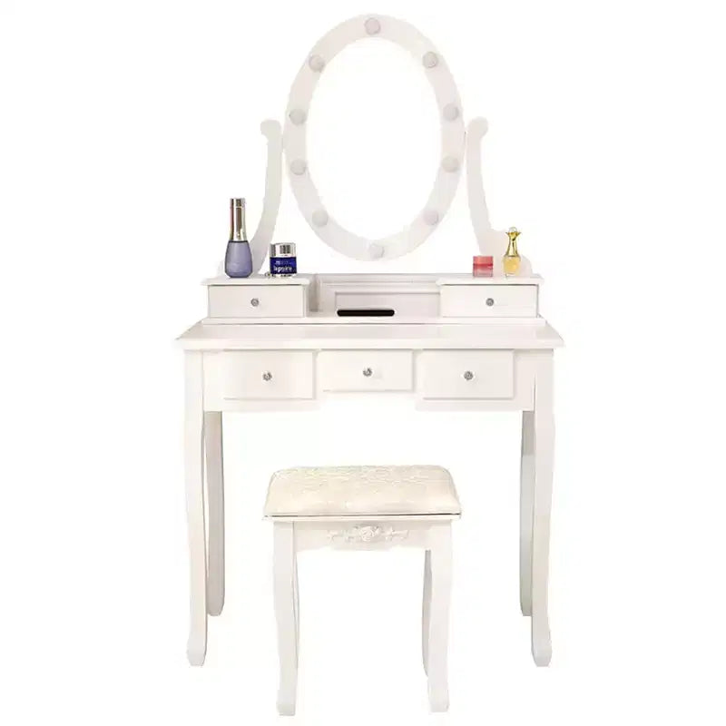 5-Drawer Dressing Table with Single Mirror with Light Bulb Household Accessories