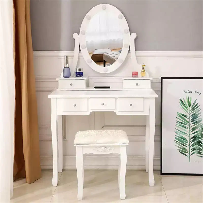 Comò a 5 cassetti con specchio singolo e lampadina per accessori domestici