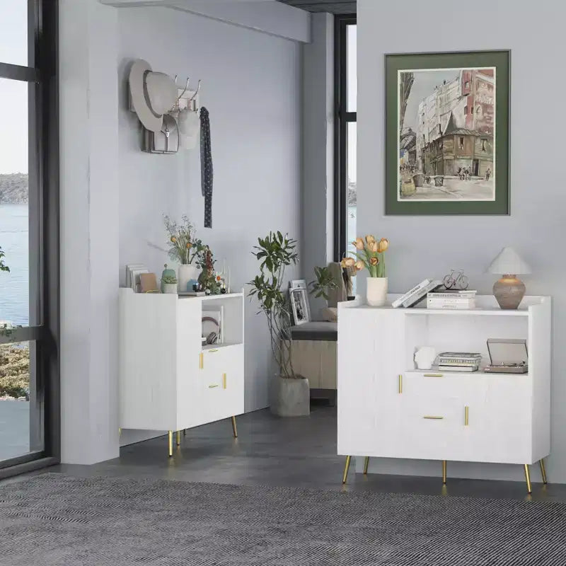 Mobile da Cucina a Microonde da 40 pollici, Credenza a Buffet, Mobile Contenitore, Mobile Bar per Caffè con Ripiani Regolabili, 2 Cassetti e 2 Ante, per la Casa