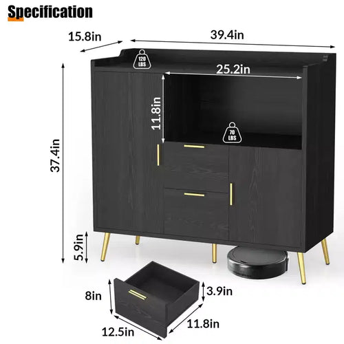 Mobile da Cucina a Microonde da 40 pollici, Credenza a Buffet, Mobile Contenitore, Mobile Bar per Caffè con Ripiani Regolabili, 2 Cassetti e 2 Ante, per la Casa