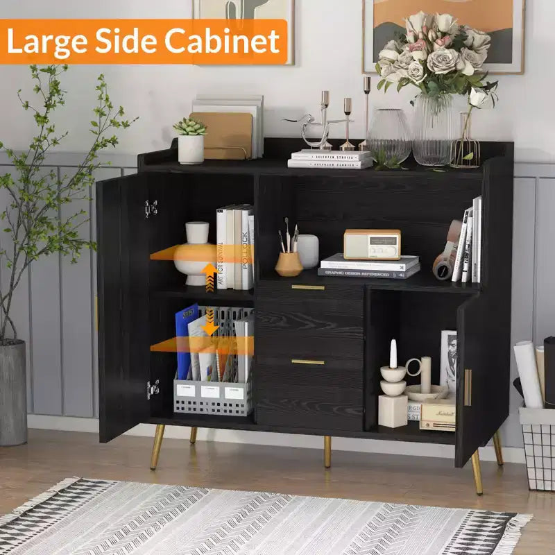 Mobile da Cucina a Microonde da 40 pollici, Credenza a Buffet, Mobile Contenitore, Mobile Bar per Caffè con Ripiani Regolabili, 2 Cassetti e 2 Ante, per la Casa