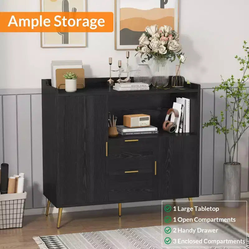 Mobile da Cucina a Microonde da 40 pollici, Credenza a Buffet, Mobile Contenitore, Mobile Bar per Caffè con Ripiani Regolabili, 2 Cassetti e 2 Ante, per la Casa
