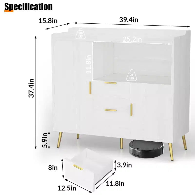 Mobile da Cucina a Microonde da 40 pollici, Credenza a Buffet, Mobile Contenitore, Mobile Bar per Caffè con Ripiani Regolabili, 2 Cassetti e 2 Ante, per la Casa