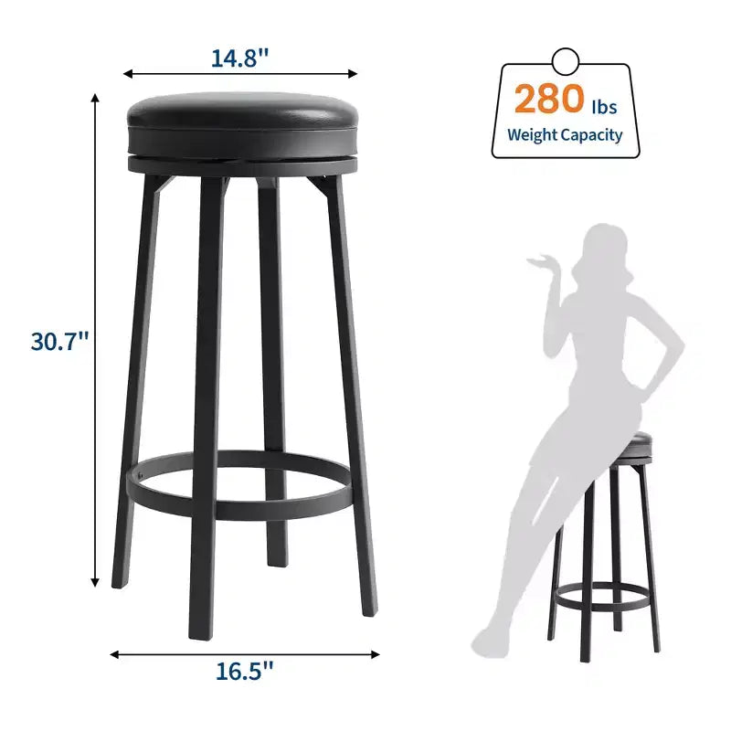 Set di 2 Sgabelli da Bar Girevoli da 76 cm con Struttura in Ferro, Seduta in MDF, Girevole a 360 Gradi, Costruzione Durevole e Design Moderno