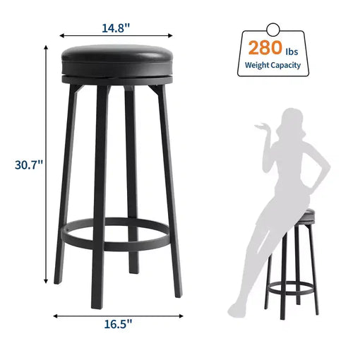Set di 2 Sgabelli da Bar Girevoli da 76 cm con Struttura in Ferro, Seduta in MDF, Girevole a 360 Gradi, Costruzione Durevole e Design Moderno