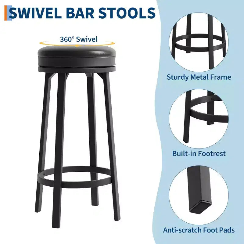 Set di 2 Sgabelli da Bar Girevoli da 76 cm con Struttura in Ferro, Seduta in MDF, Girevole a 360 Gradi, Costruzione Durevole e Design Moderno