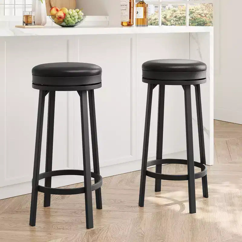Set di 2 Sgabelli da Bar Girevoli da 76 cm con Struttura in Ferro, Seduta in MDF, Girevole a 360 Gradi, Costruzione Durevole e Design Moderno
