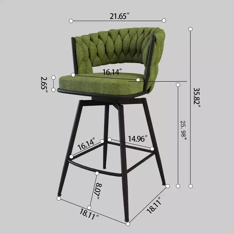 Set di 2 sgabelli da bar girevoli Okak 26, rivestiti in pelle scamosciata con poggiapiedi e schienale intrecciato, gambe nere, sgabelli da bancone per isola cucina