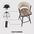 Set di 2 sgabelli da bar girevoli Okak 26, rivestiti in pelle scamosciata con poggiapiedi e schienale intrecciato, gambe nere, sgabelli da bancone per isola cucina