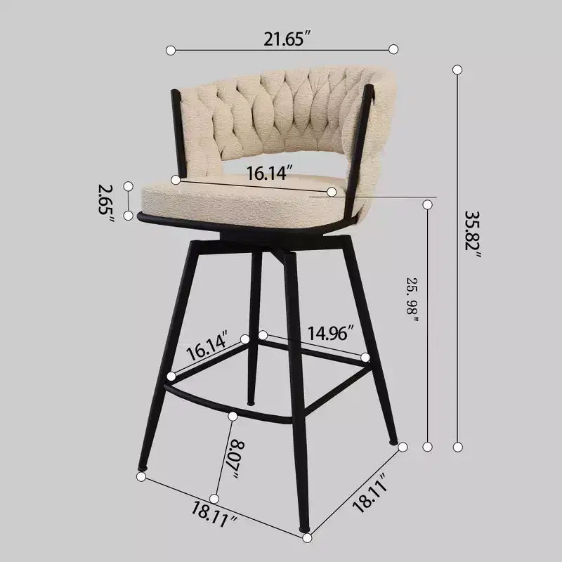 Set di 2 sgabelli da bar girevoli Okak 26, rivestiti in pelle scamosciata con poggiapiedi e schienale intrecciato, gambe nere, sgabelli da bancone per isola cucina