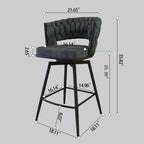 Set di 2 sgabelli da bar girevoli Okak 26, rivestiti in pelle scamosciata con poggiapiedi e schienale intrecciato, gambe nere, sgabelli da bancone per isola cucina
