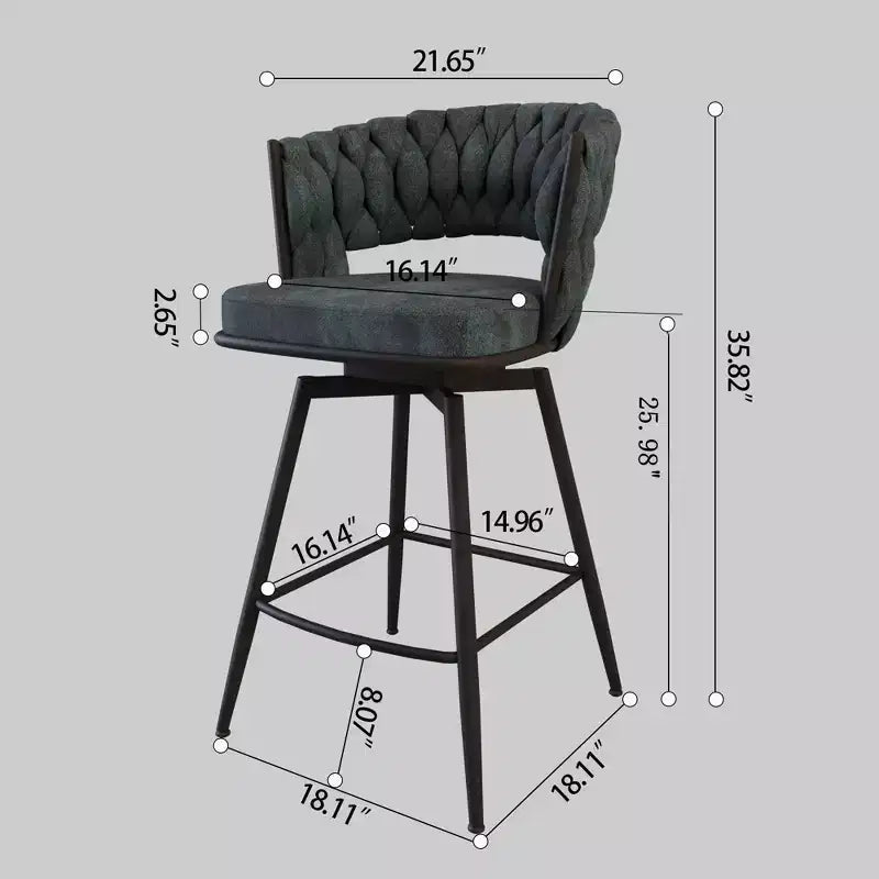 Set di 2 sgabelli da bar girevoli Okak 26, rivestiti in pelle scamosciata con poggiapiedi e schienale intrecciato, gambe nere, sgabelli da bancone per isola cucina