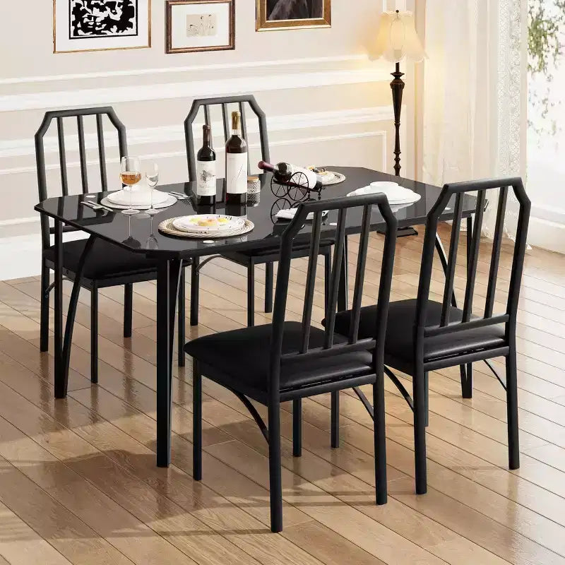 Set Tavolo da Pranzo in Vetro, Tavolo e Sedie da Cucina con Design Smussato, Set Tavolo da Pranzo a 3/5 Pezzi con Sedute Imbottite