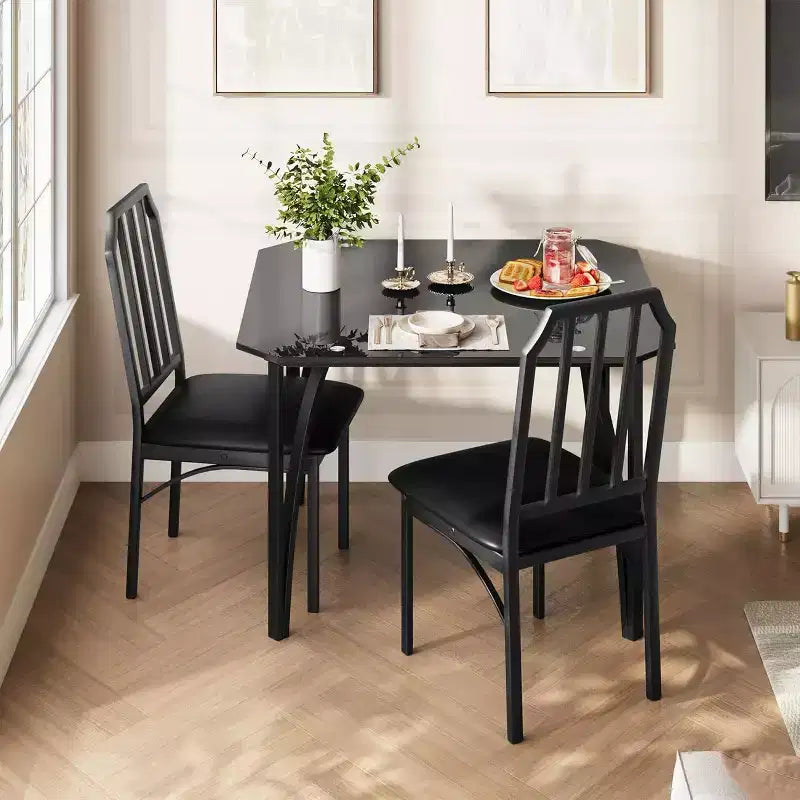 Set Tavolo da Pranzo in Vetro, Tavolo e Sedie da Cucina con Design Smussato, Set Tavolo da Pranzo a 3/5 Pezzi con Sedute Imbottite