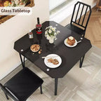 Set Tavolo da Pranzo in Vetro, Tavolo e Sedie da Cucina con Design Smussato, Set Tavolo da Pranzo a 3/5 Pezzi con Sedute Imbottite