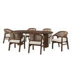 Christopher Knight Home Ilumia Set da 7 Pezzi Rustico in Rattan e Gomma, Sedie da Pranzo Imbottite con Tavolo Ovale a Doppio Basamento