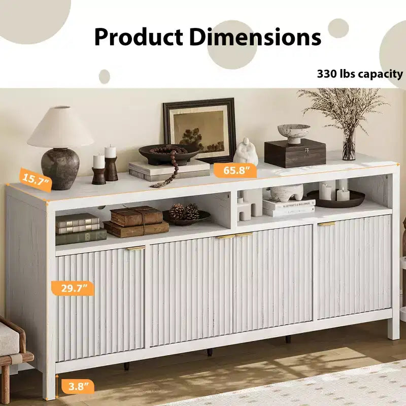 Madia credenza scanalata da 65,8 pollici con 4 ante, mobile contenitore moderno per cucina, sala da pranzo, soggiorno, ingresso