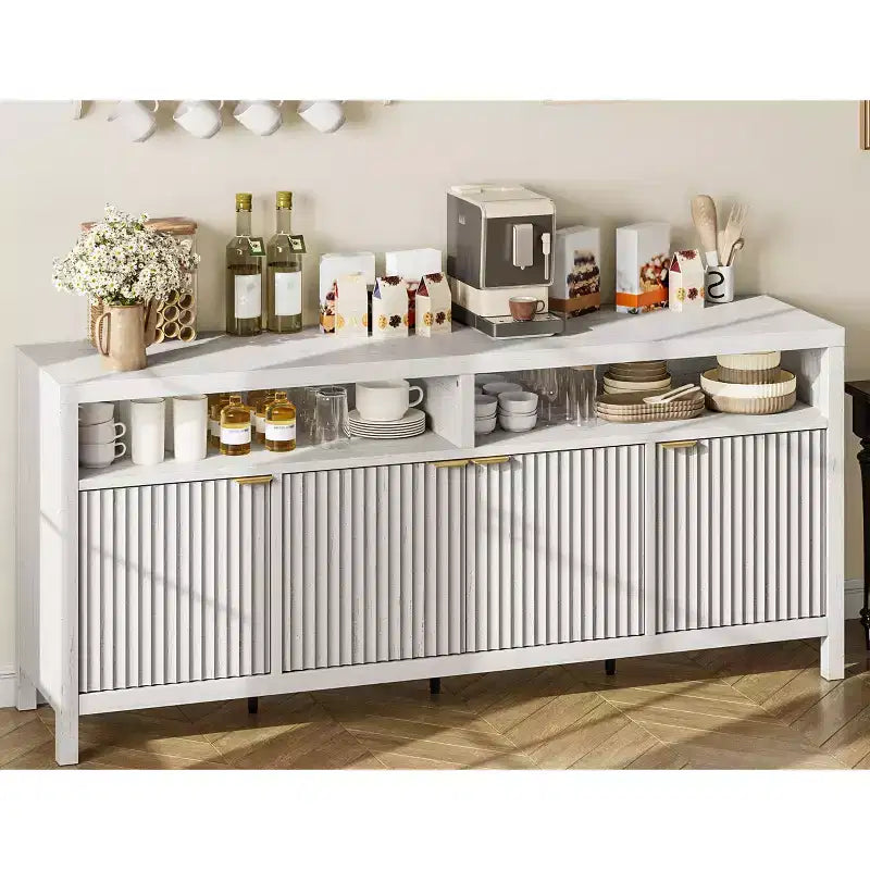 Madia credenza scanalata da 65,8 pollici con 4 ante, mobile contenitore moderno per cucina, sala da pranzo, soggiorno, ingresso