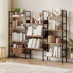 Libreria a quattro ripiani in ferro e legno - Libreria in legno, Libreria da soggiorno, Libreria moderna, Robusta struttura in ferro, Ampio spazio di archiviazione