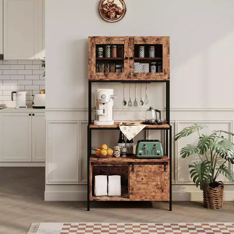 GustoWave Scaffale da cucina a 5 ripiani con armadietti e stazione di ricarica, supporto industriale per microonde da 63 pollici, scaffali a colonna autoportanti