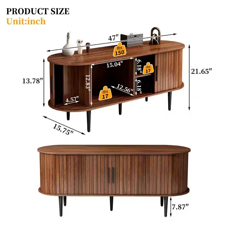 Mobile TV GDFStudio Fennik in Legno, Stile Moderno di Metà Secolo con Anta Scorrevole