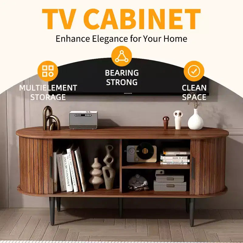 Mobile TV GDFStudio Fennik in Legno, Stile Moderno di Metà Secolo con Anta Scorrevole