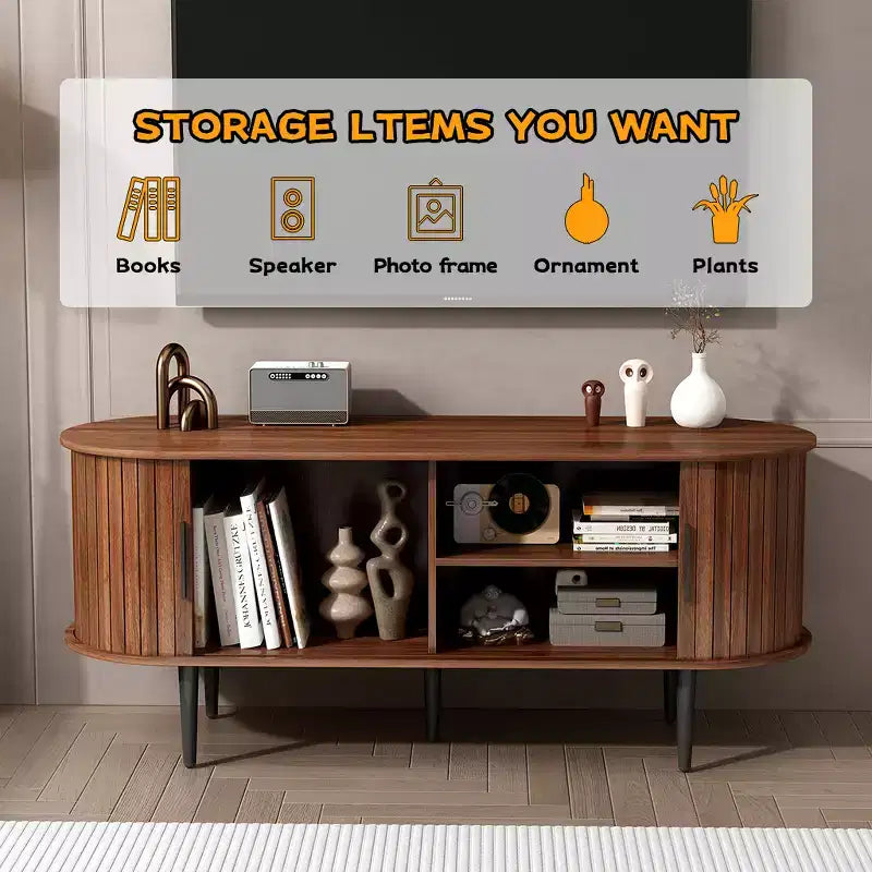 Mobile TV GDFStudio Fennik in Legno, Stile Moderno di Metà Secolo con Anta Scorrevole