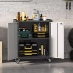Armadio metallico con serratura e ante - Armadietto portautensili da garage, casa, ufficio, altezza 90 cm, con ruote e ripiani