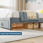 Struttura letto singolo imbottita con cassetto portaoggetti e testiera smerlata, telai letto a piattaforma Princess per bambini e bambine, supporto con doghe in legno