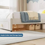 Struttura letto singolo imbottita con cassetto portaoggetti e testiera smerlata, telai letto a piattaforma Princess per bambini e bambine, supporto con doghe in legno