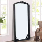 Specchio a figura intera PexFix 28" L x 67" A con cornice in legno massello ad arco in stile rustico, intagliato a mano, colore nero