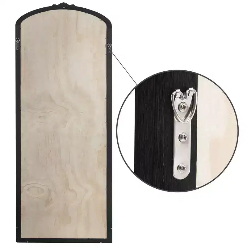Specchio a figura intera PexFix 28" L x 67" A con cornice in legno massello ad arco in stile rustico, intagliato a mano, colore nero