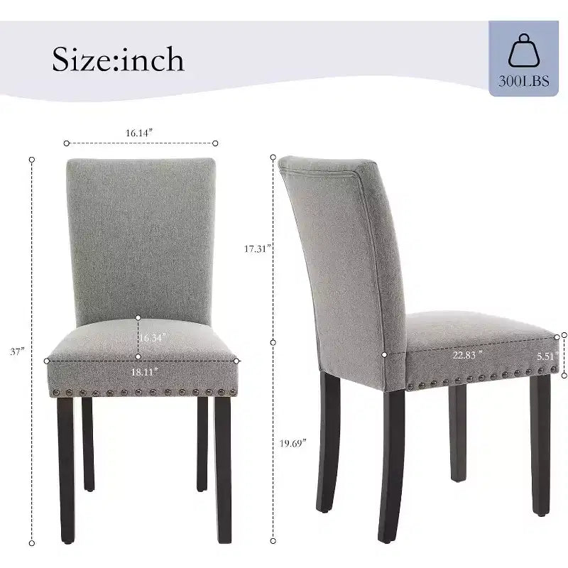 Acekool Sedie da Pranzo Imbottite Set da 2, con Borchie Decorative, Robuste Gambe in Legno, Sedie d'Accento in Tessuto per Sala da Pranzo e Cucina