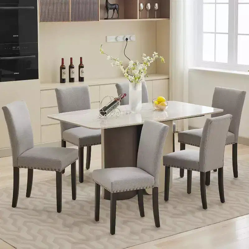 Acekool Sedie da Pranzo Imbottite Set da 2, con Borchie Decorative, Robuste Gambe in Legno, Sedie d'Accento in Tessuto per Sala da Pranzo e Cucina