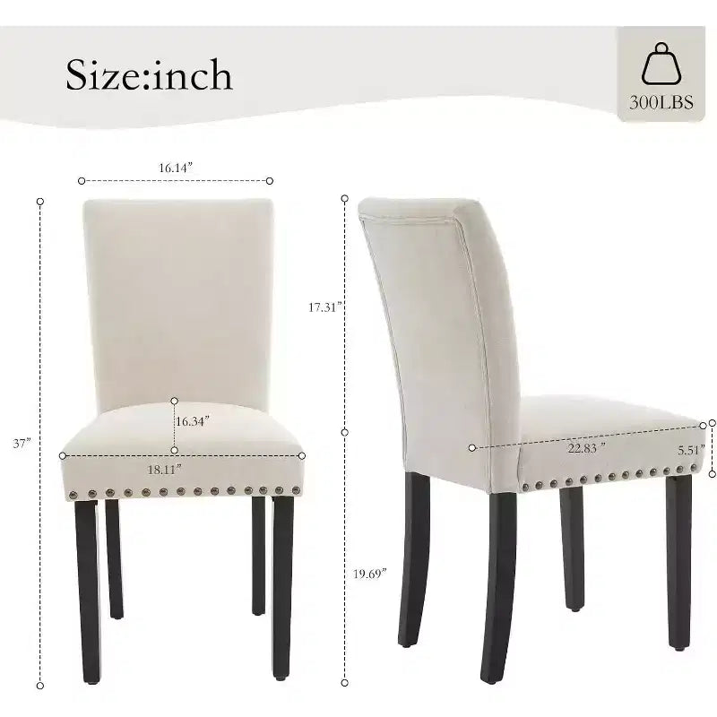 Acekool Sedie da Pranzo Imbottite Set da 2, con Borchie Decorative, Robuste Gambe in Legno, Sedie d'Accento in Tessuto per Sala da Pranzo e Cucina