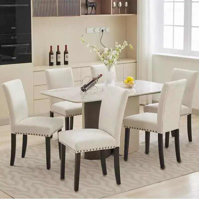 Acekool Sedie da Pranzo Imbottite Set da 2, con Borchie Decorative, Robuste Gambe in Legno, Sedie d'Accento in Tessuto per Sala da Pranzo e Cucina