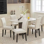 Acekool Sedie da Pranzo Imbottite Set da 2, con Borchie Decorative, Robuste Gambe in Legno, Sedie d'Accento in Tessuto per Sala da Pranzo e Cucina